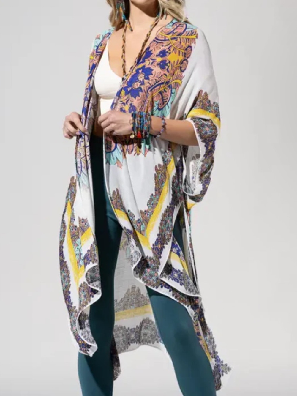 Bohemian Kimono - White Mandala Print